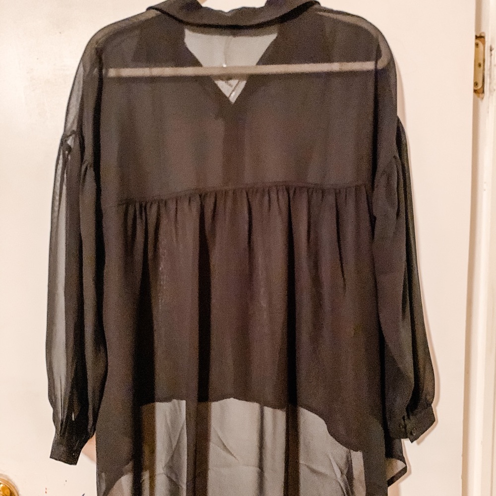 NWT Sheer Black Express Button Down Tunic - Picture 3 of 3